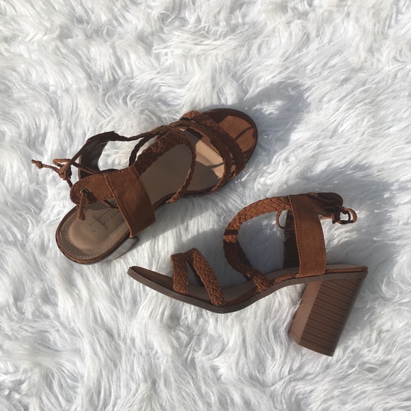 JustFab Brenda Braided Heeled Sandal in Cognac - Picture 3 of 6